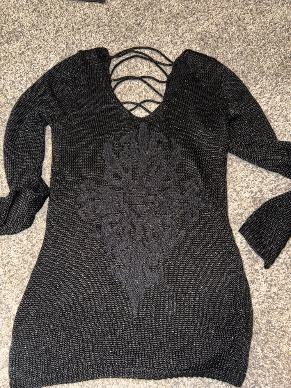 Harley-Davidson Black V-Neck Lace-Up Knit Sweater